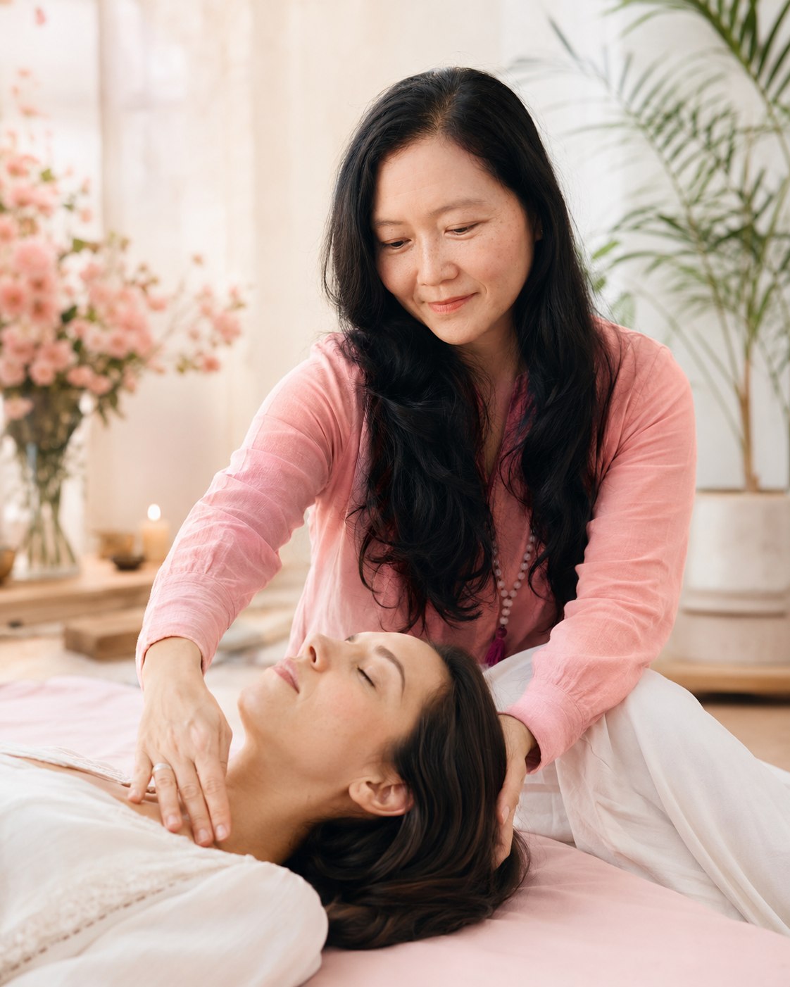 Kim Lan Toffin pratiquant un massage énergétique au Centre Suwen Grenoble